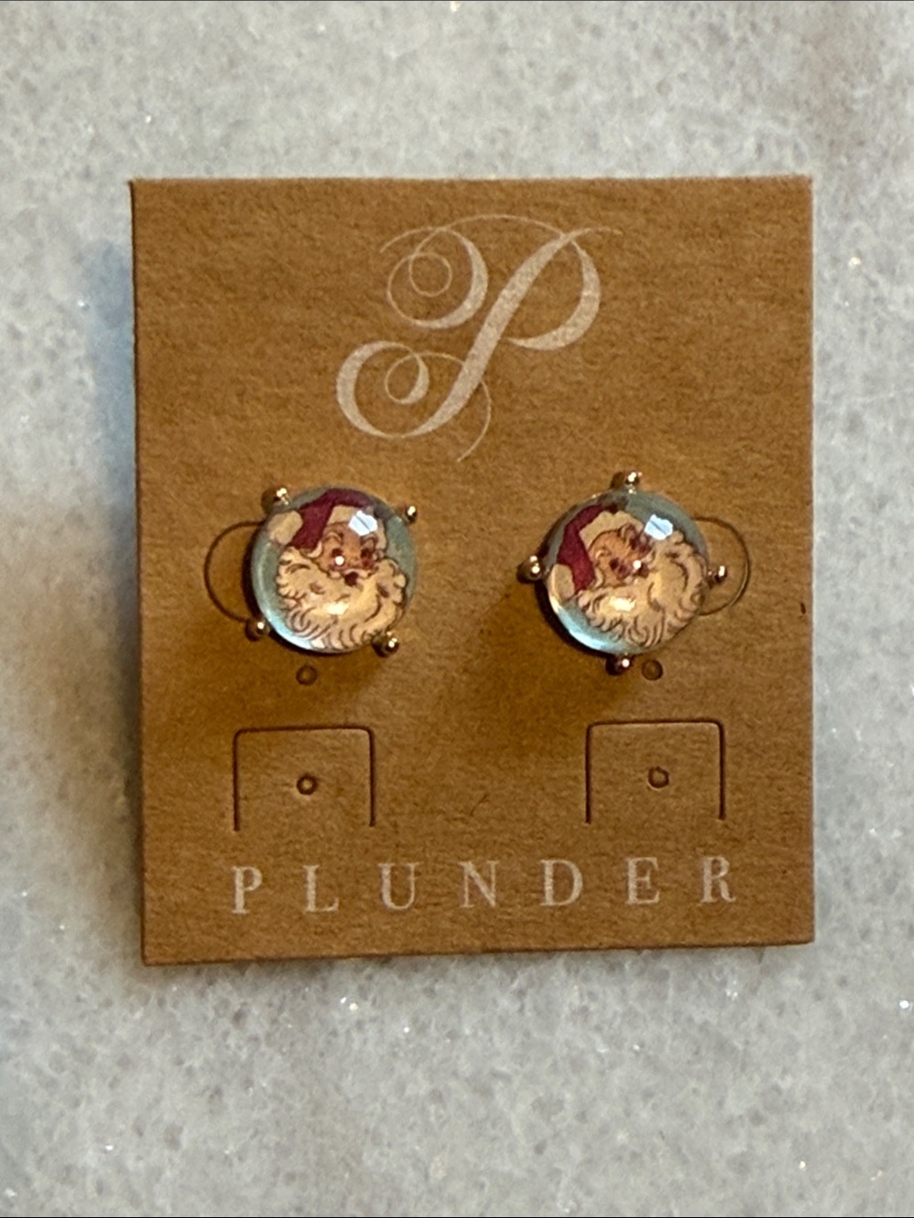 Plunder Santa Stud Earrings - Gold, Red & Light Blue